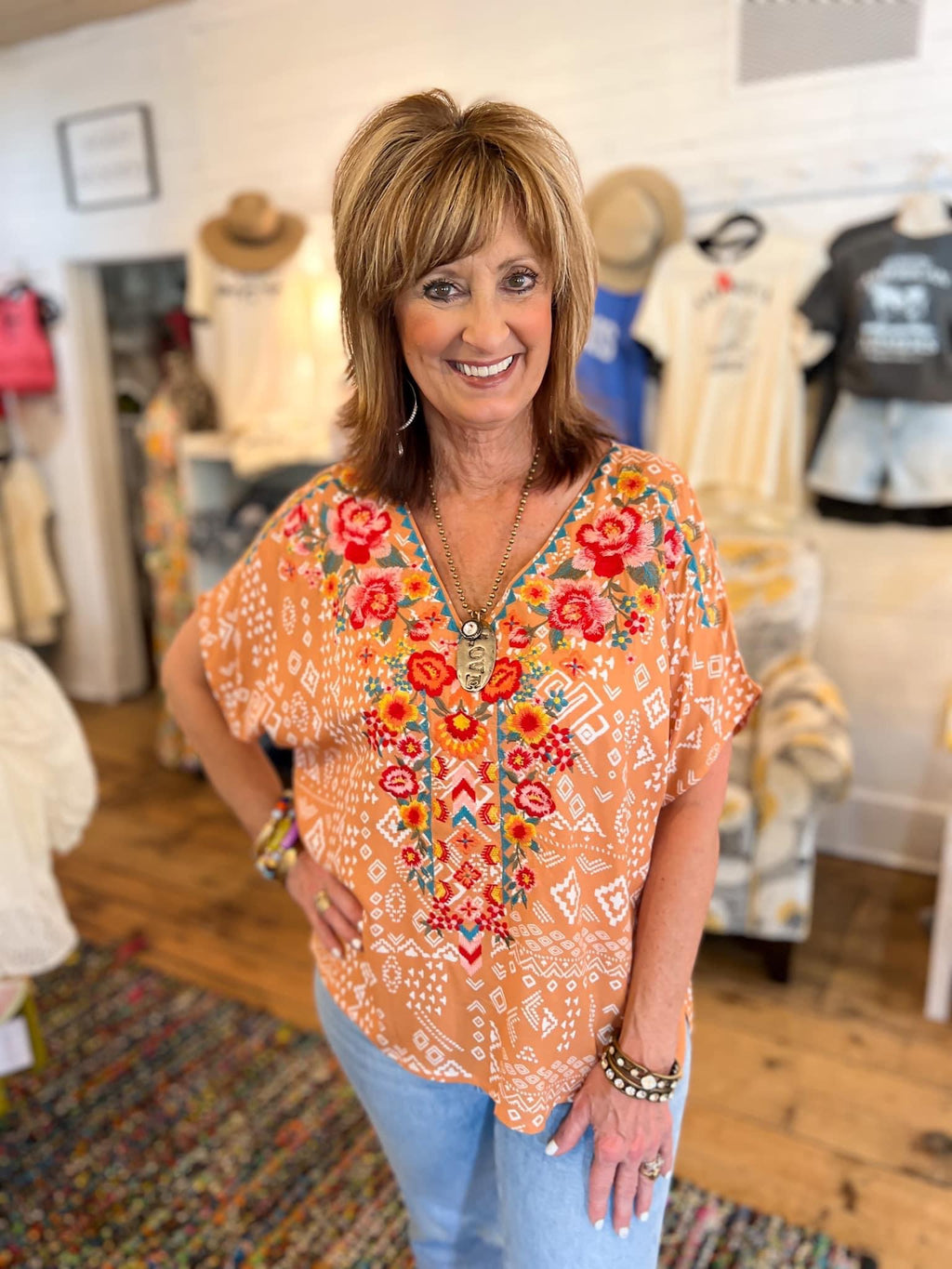 Embroidered Apricot Top